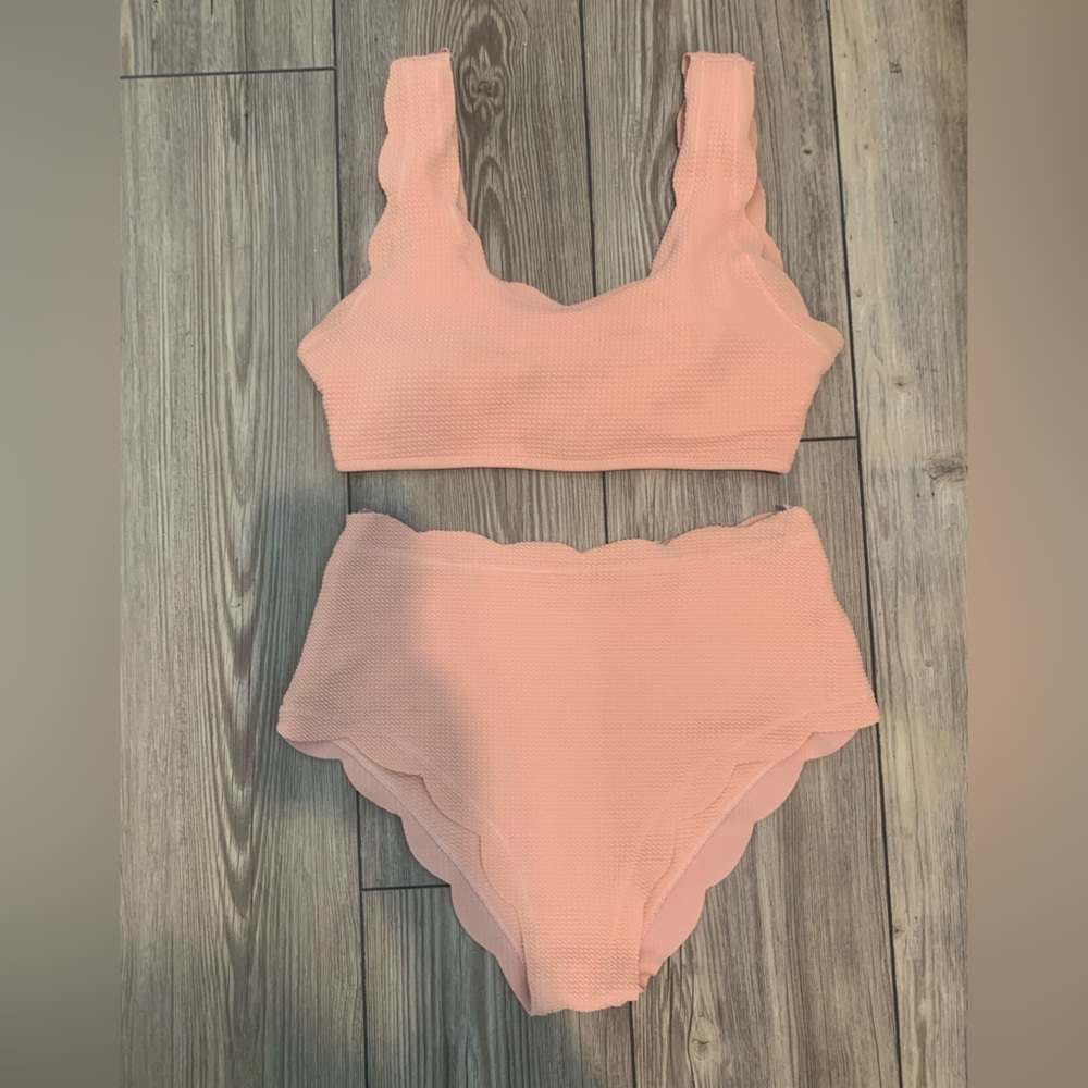 Pink scalloped high-waisted bikini